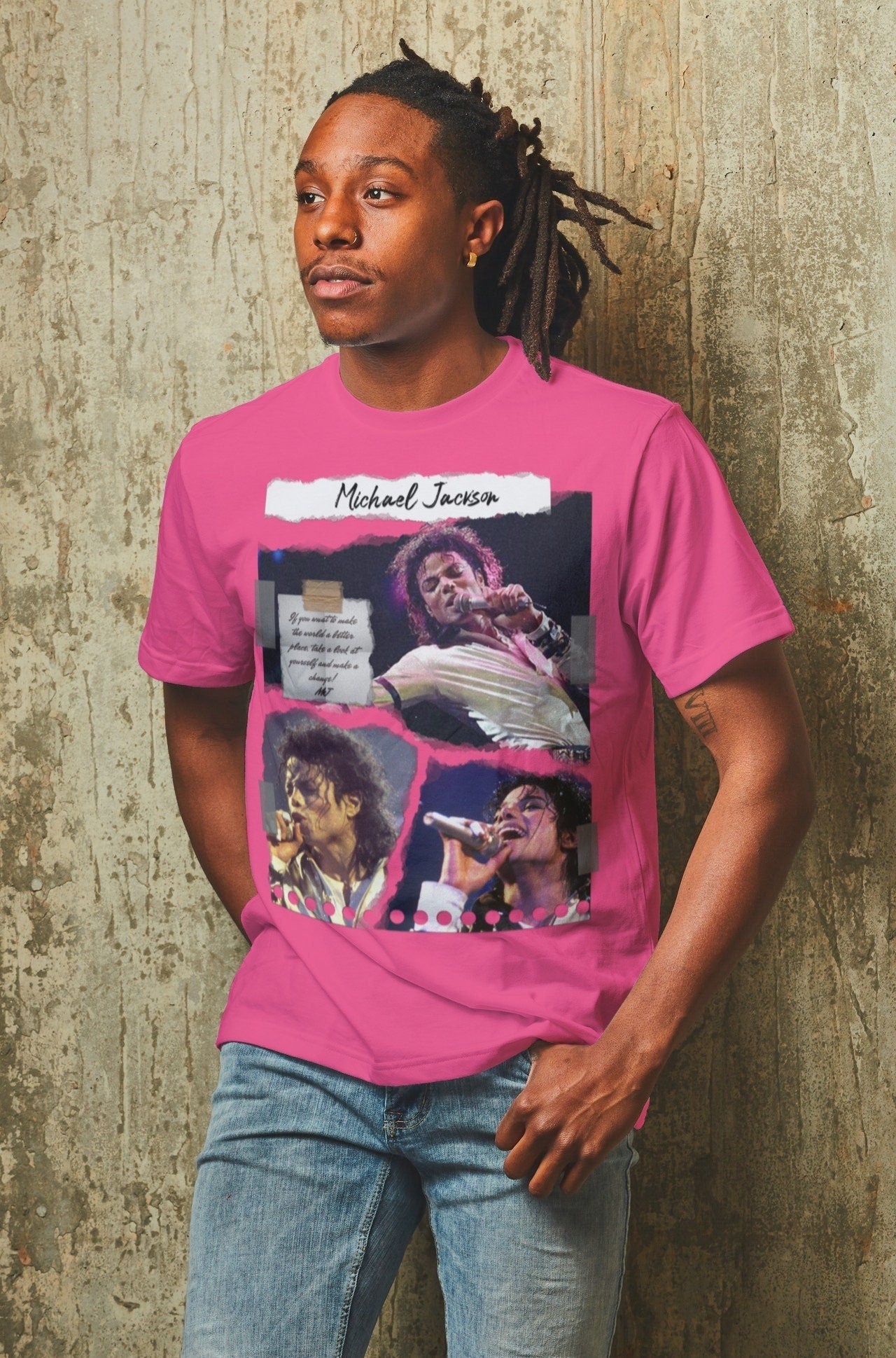 Michael Jackson Torn paper shirt with quote