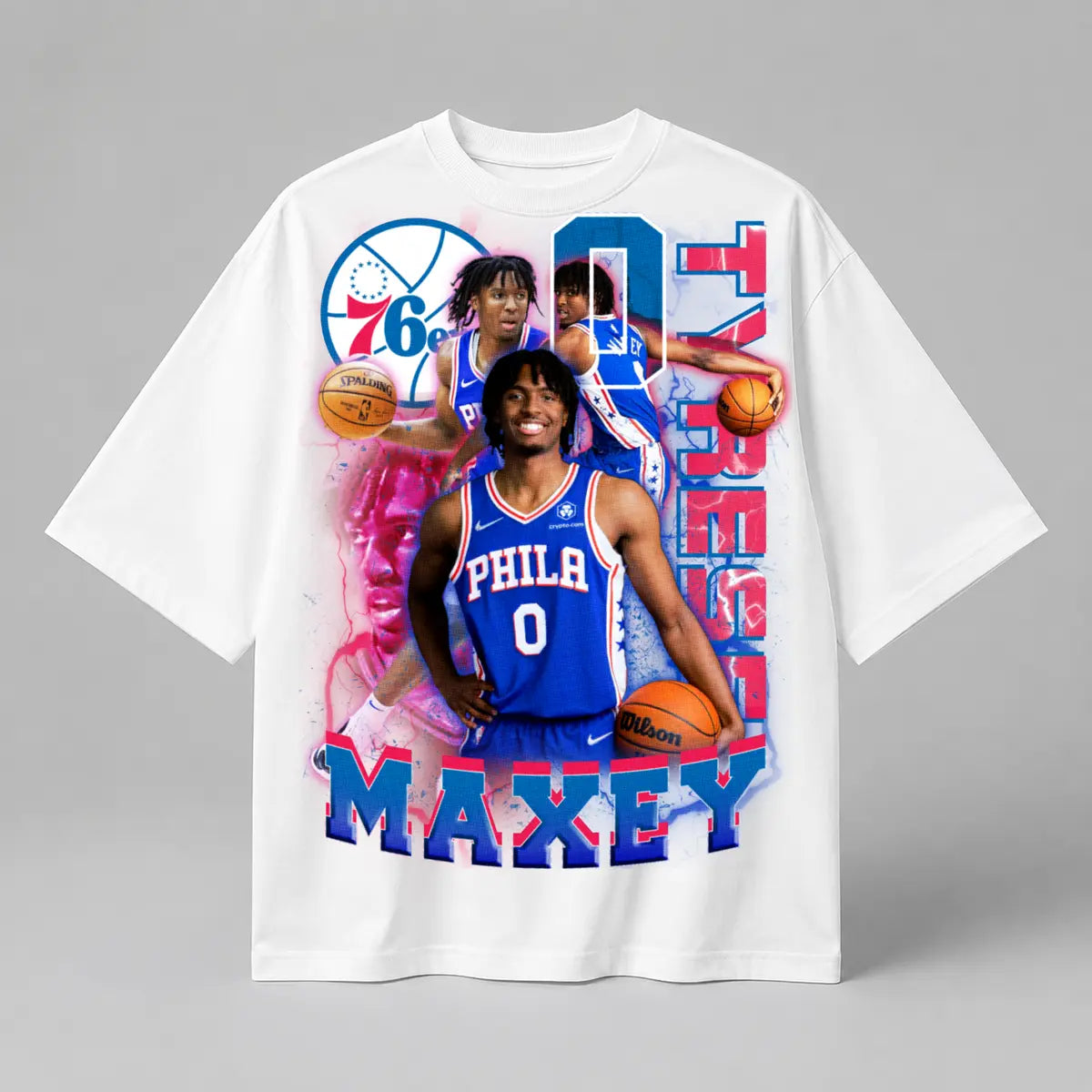 Tyrese Maxey white graphic tee