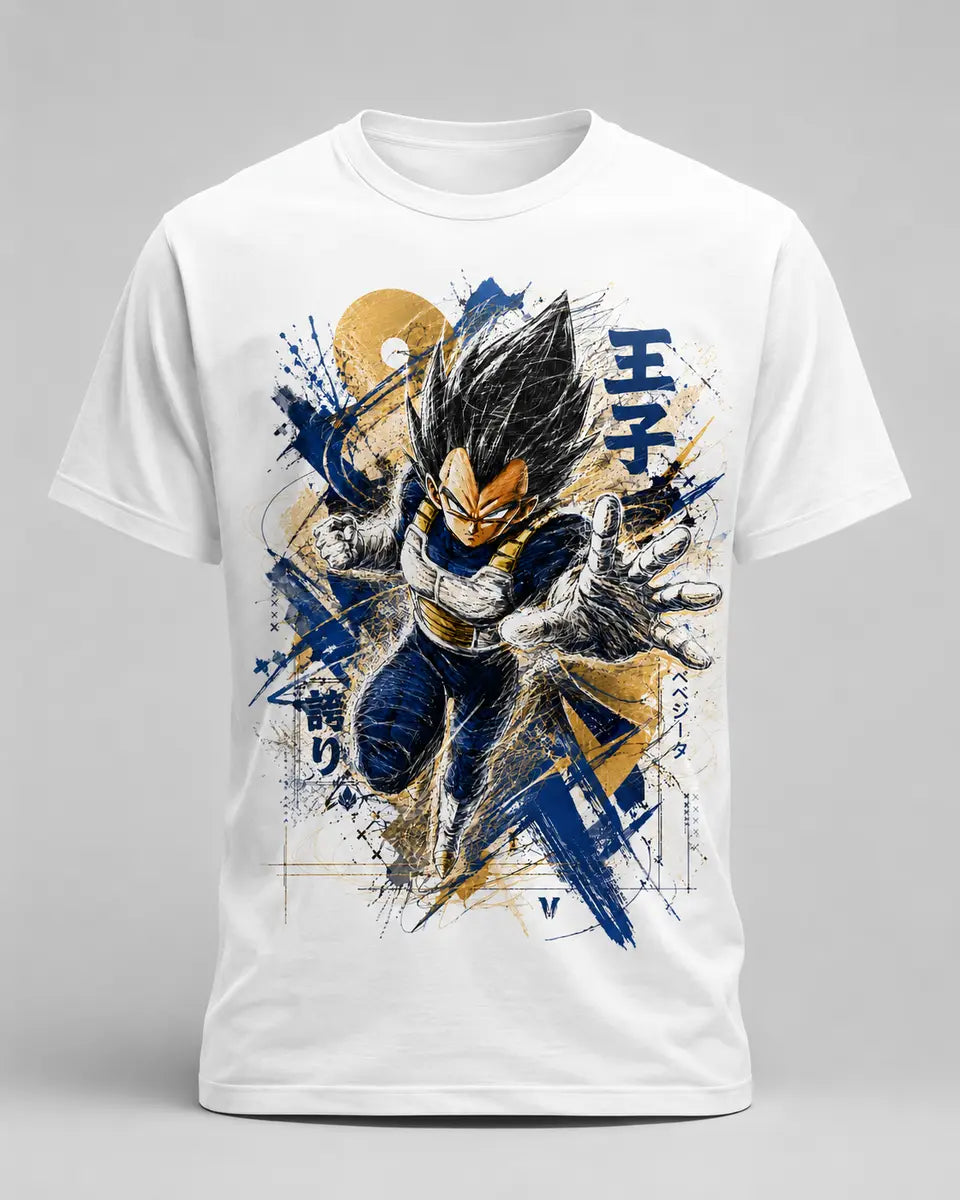 Vegeta blue and gold white tee
